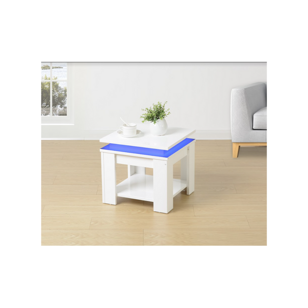 WHITE Square Side Table with BLUE LED Light-Seasons Home Store