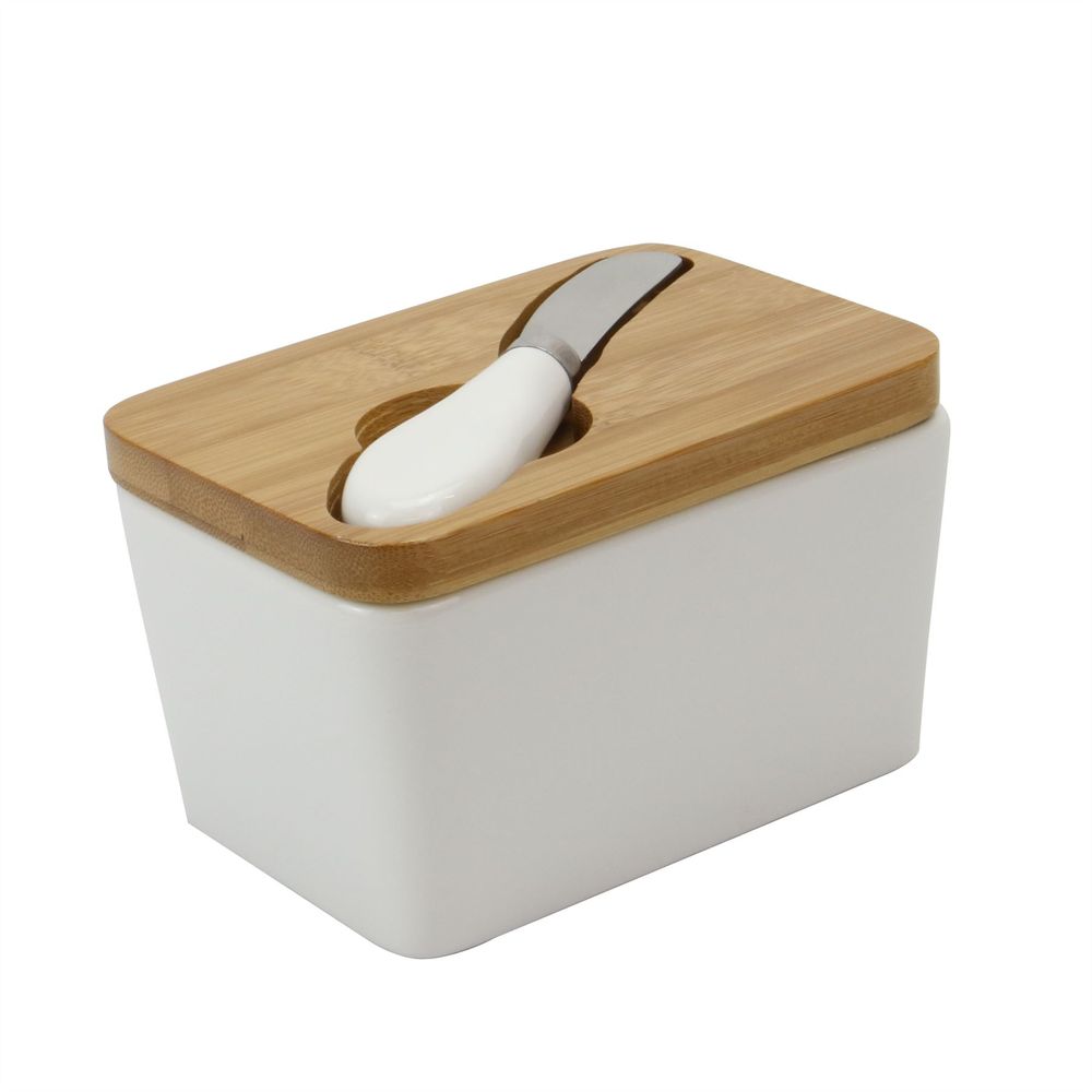 White Porcelain Butter Dish with Knife-Seasons Home Store