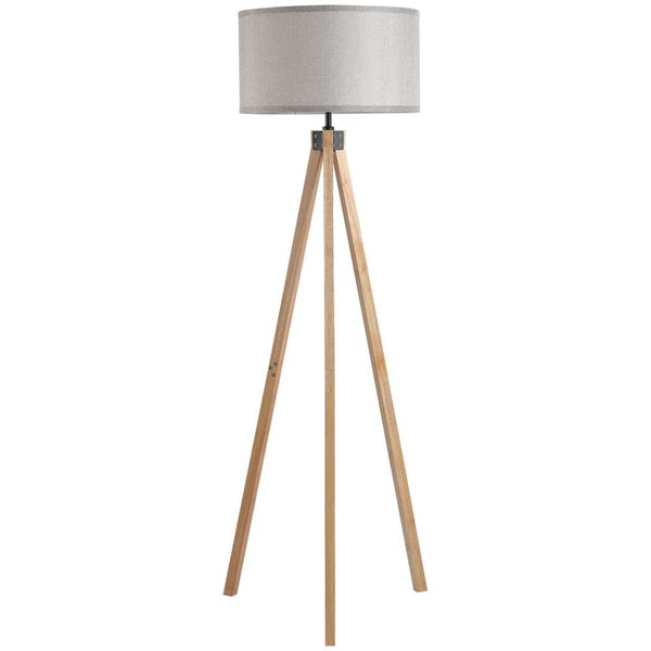 Wood Tripod Floor Lamp Home Lighting Elegant E27 Bulb Linen Shade Grey-Seasons Home Store
