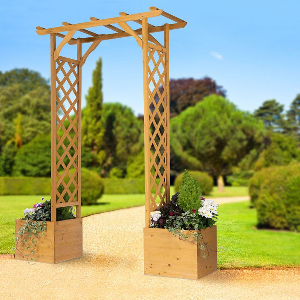 Wooden Arch and Planters-Seasons Home Store