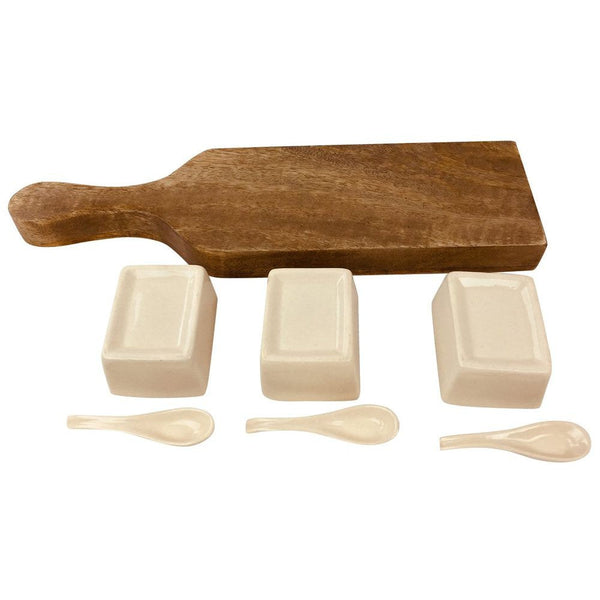 Wooden Tray With Dip Bowls & Spoons 36cm-Seasons Home Store