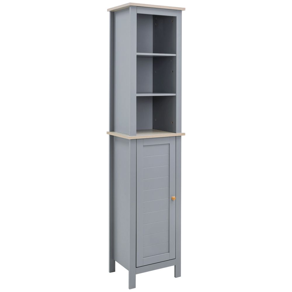 kleankin Bathroom Floor Tall Cabinet Storage Unit w/ Cupboard Adjustable Shelf-Seasons Home Store