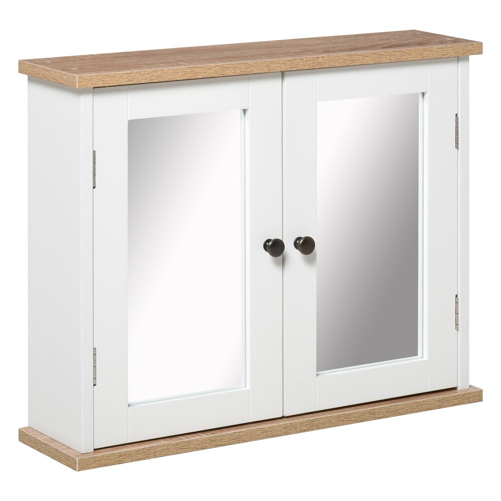 kleankin Bathroom Mirror Cabinet Wall Mounted Storage Cupboard W/ Double Door-Seasons Home Store