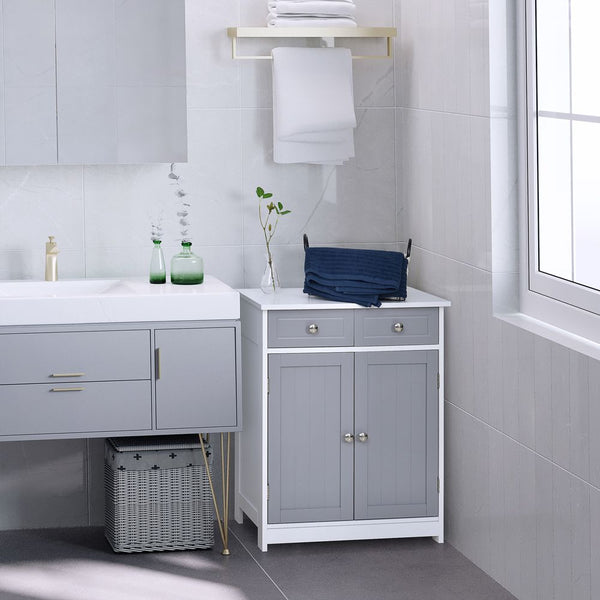 kleankin MDF 2-Drawer Bathroom Cabinet Bathroom Freestanding Cabinet Grey-Seasons Home Store