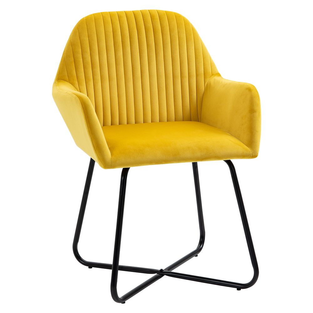 Modern Accent Chair Velvet-Feel Upholstered Lounge Armchair Metal Base Yellow-Home furniture-Seasons Home Store