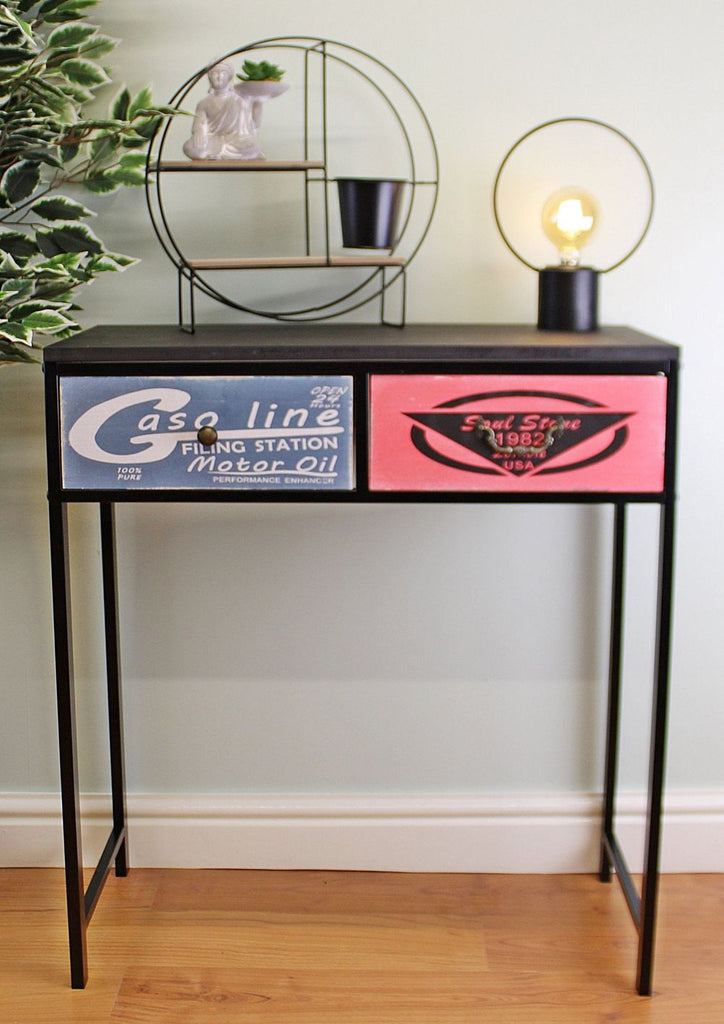 Black Console Table With 2 Drawers, Retro Design To Drawers-Dining Furniture-Seasons Home Store