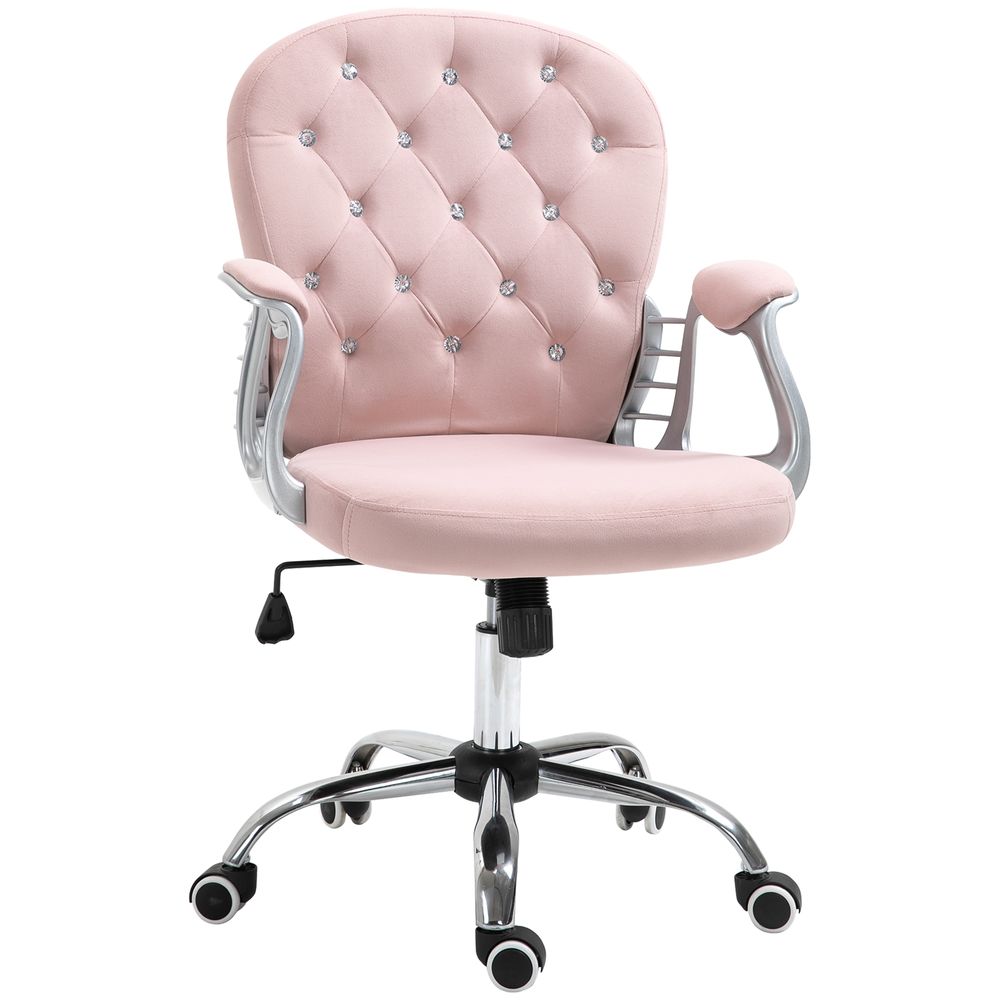 Office Chair Luxury Velour Diamond Tufted Padded Ergonomic 360� Swivel Pink-office chair-Seasons Home Store